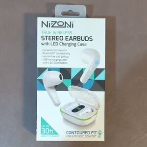 Nizoni Stereo Earbuds True Wireless with LED Charging Case New in Sealed Box